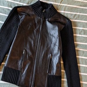 INC Black Leather Sweater Jacket